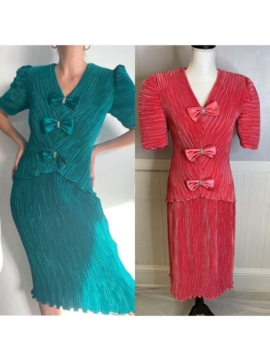 Karen Lawrence Jackets & Blazers - Karen Lawrence Vintage Skirt Set Womens Midi Embellished Bow Event Green 80's 16